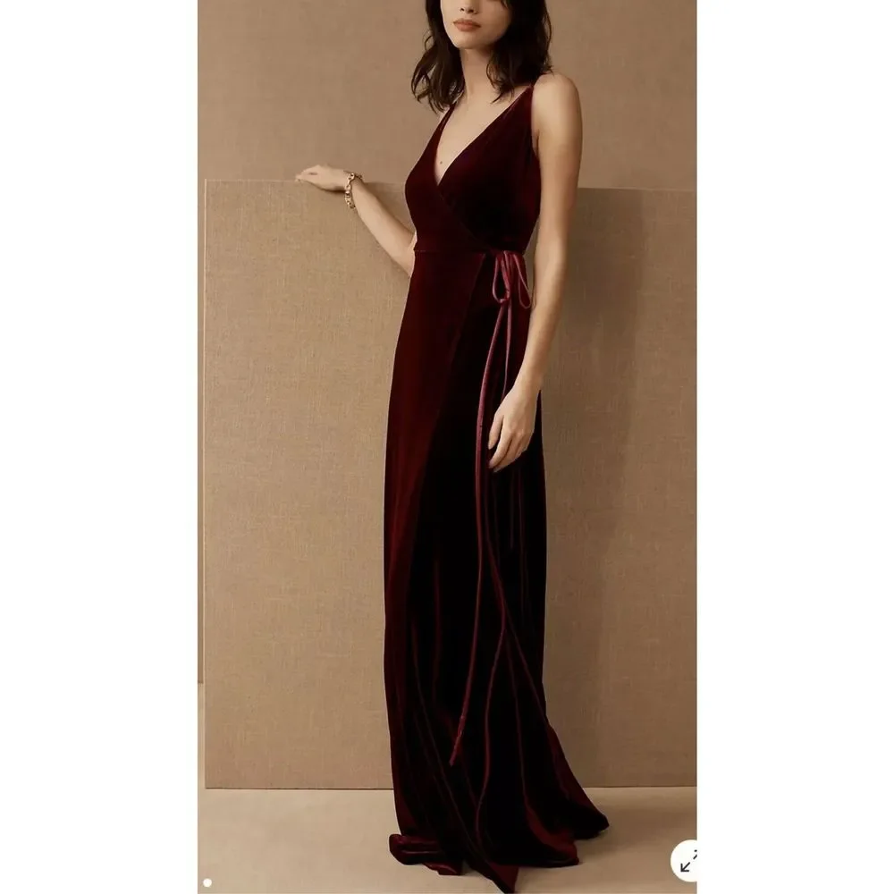 New BHLDN Jenny Yoo Andi Wrap Velvet Dress sz 8 Dark Berry